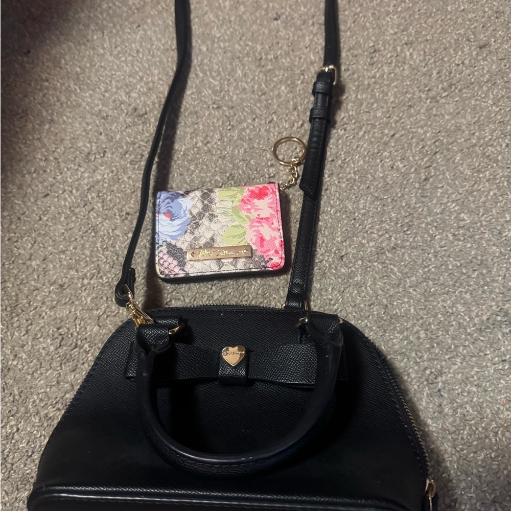 Betsey Johnson Black Crossbody Bag with Floral Wallet